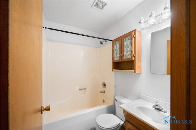 full bathroom with vanity, toilet, and bathing tub / shower combination