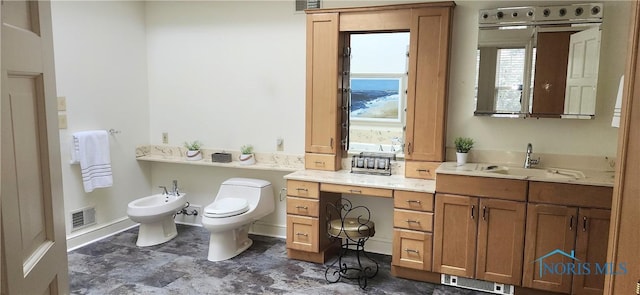 bathroom with vanity, a bidet, and toilet