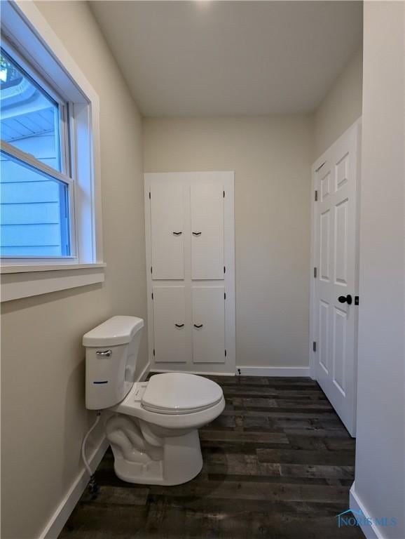 bathroom featuring wood-type flooring and toilet