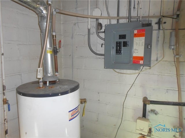 utilities featuring electric panel and water heater