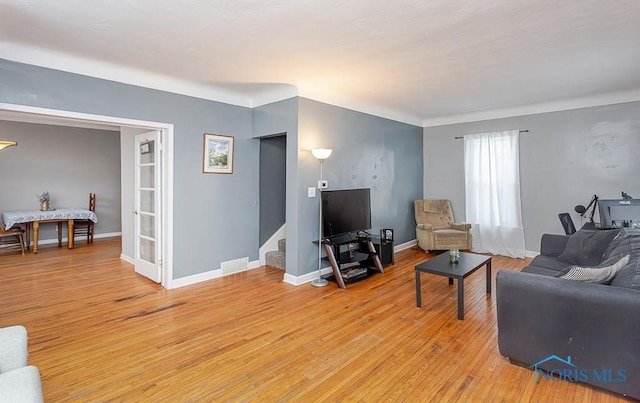 living room with light wood-type flooring