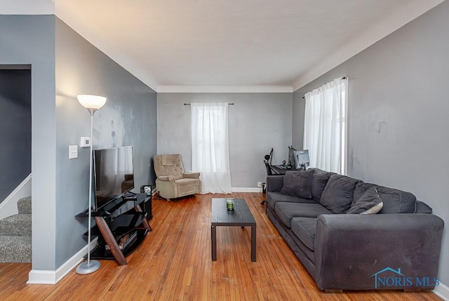 living room with hardwood / wood-style flooring and a healthy amount of sunlight