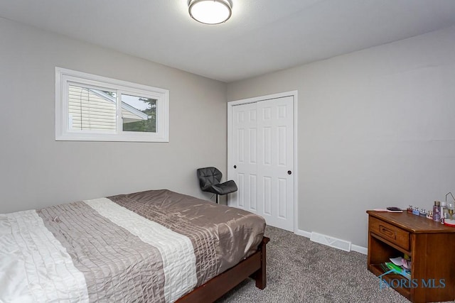 bedroom with a closet and carpet floors