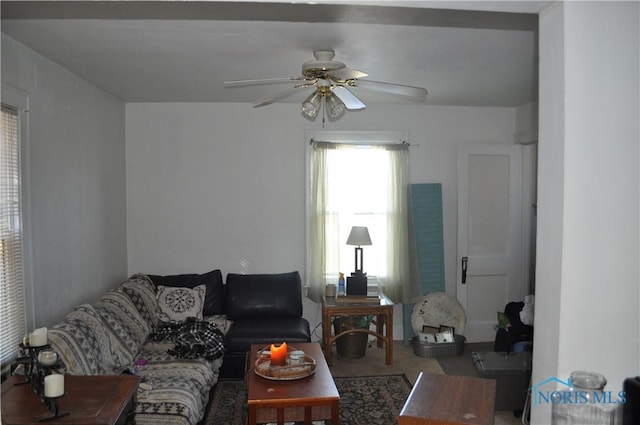 living room with ceiling fan