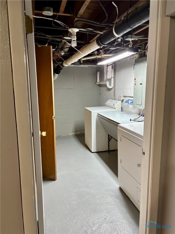 laundry area with washer and dryer and electric panel