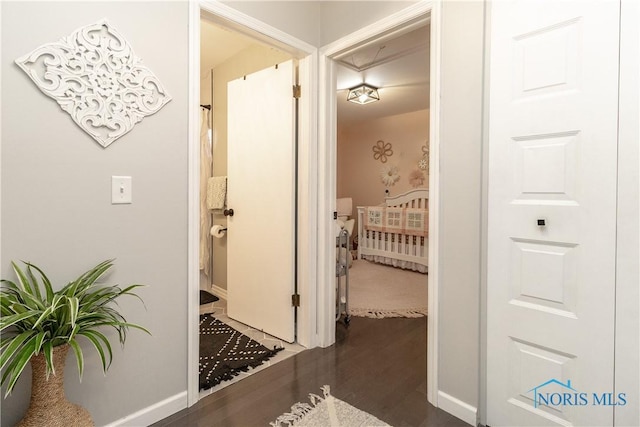 hall featuring dark wood-type flooring