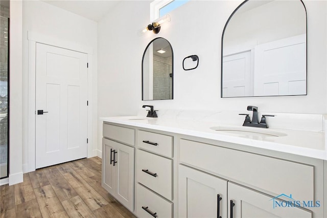 bathroom featuring wood-type flooring and vanity