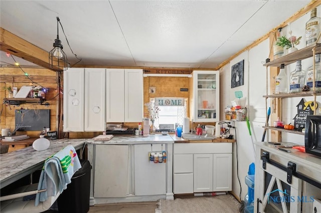 kitchen with white cabinets