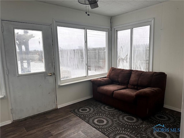 interior space featuring ceiling fan