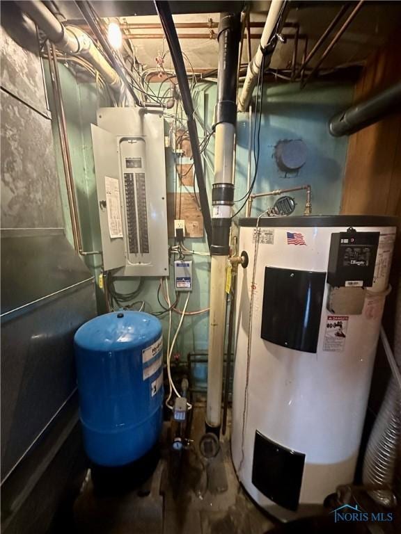 utility room with electric water heater and electric panel