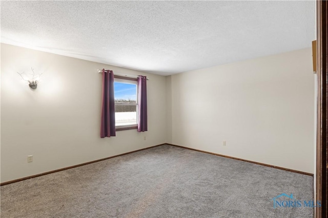 spare room featuring carpet flooring and a textured ceiling