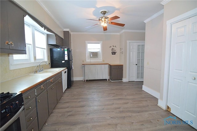 kitchen featuring electric range oven, a wealth of natural light, radiator, and sink