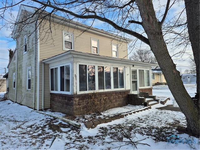 view of snow covered exterior