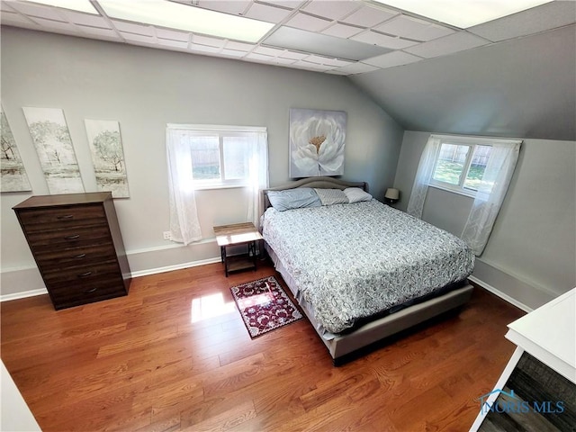 bedroom with wood-type flooring and multiple windows