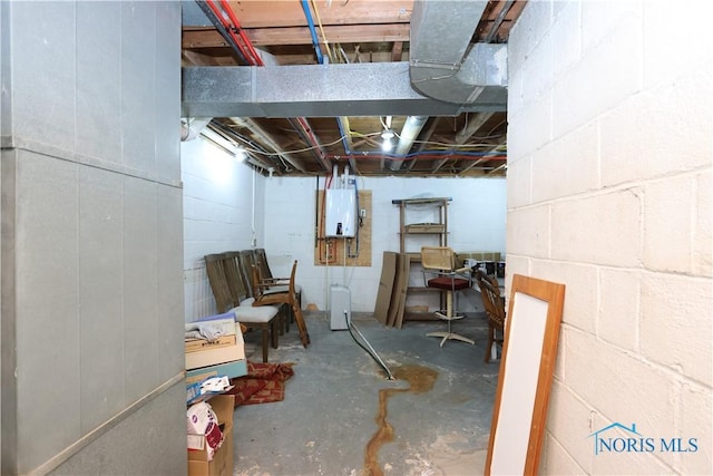 basement with water heater