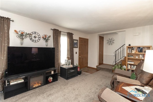 living room featuring carpet