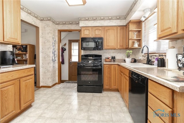 kitchen featuring black appliances and sink