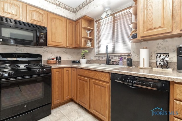 kitchen with black appliances and sink