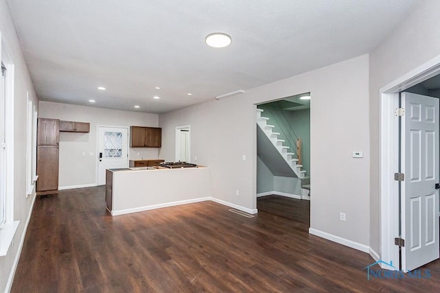 kitchen featuring dark hardwood / wood-style floors and kitchen peninsula