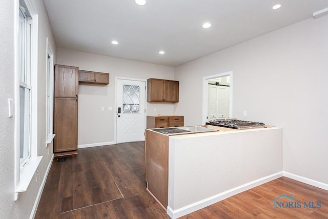 kitchen with dark hardwood / wood-style floors