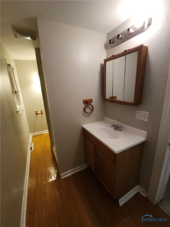 bathroom featuring wood-type flooring and vanity