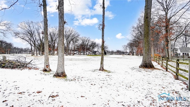 view of yard covered in snow