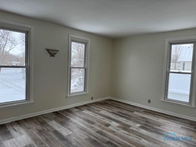 spare room featuring dark hardwood / wood-style flooring and plenty of natural light