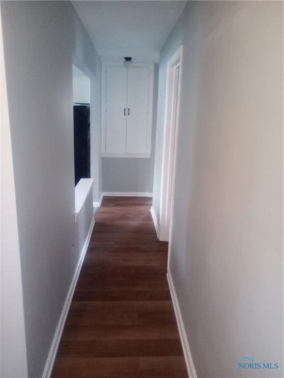 hallway with dark hardwood / wood-style floors