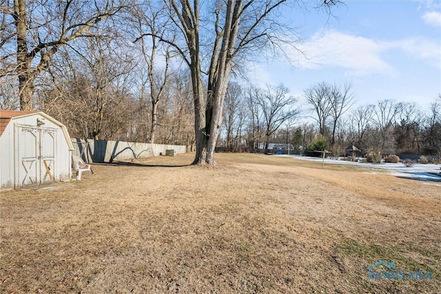 view of yard featuring a shed