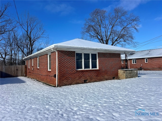 view of snow covered exterior