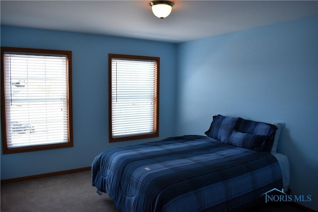 carpeted bedroom featuring multiple windows