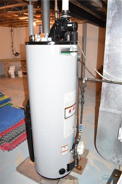 utility room featuring water heater