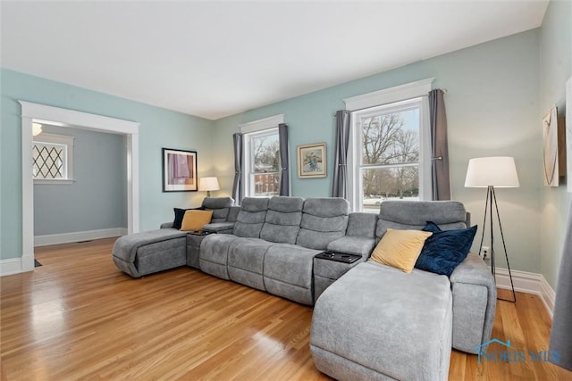 living room featuring light wood-type flooring