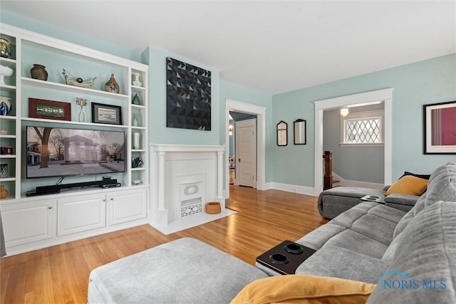 living room with light hardwood / wood-style flooring