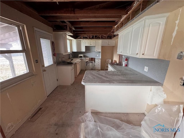 kitchen featuring white cabinets and kitchen peninsula