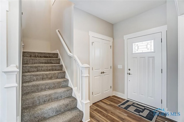 foyer entrance with dark wood-type flooring