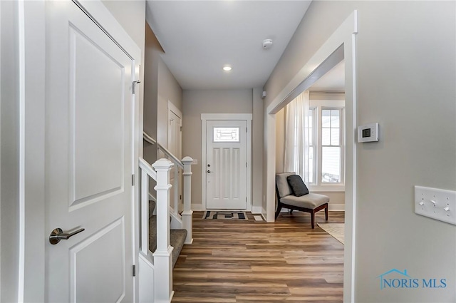 entryway with dark hardwood / wood-style floors