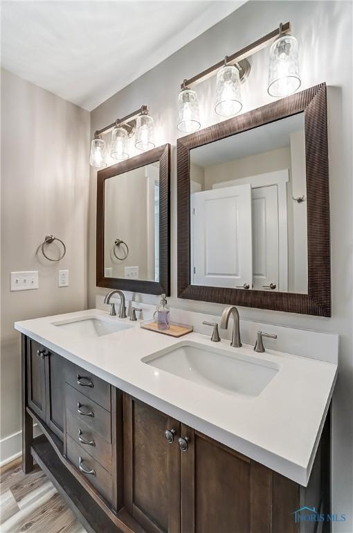 bathroom featuring vanity and wood-type flooring