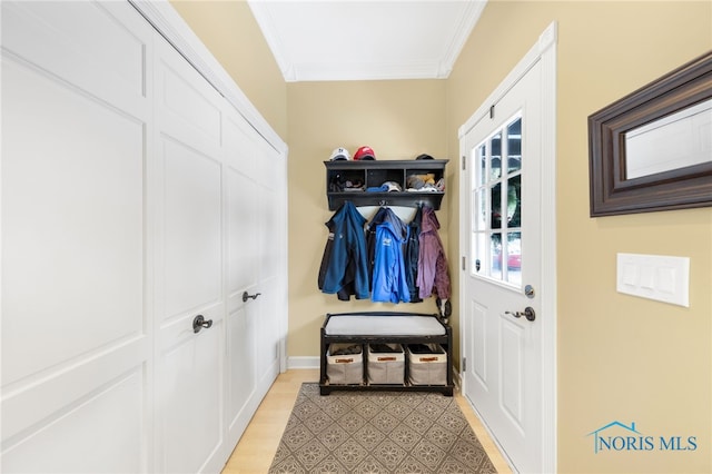 mudroom with crown molding