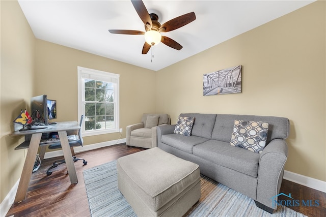 interior space with hardwood / wood-style floors and ceiling fan