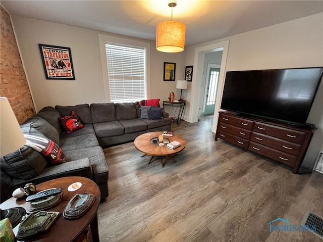 living room with hardwood / wood-style flooring