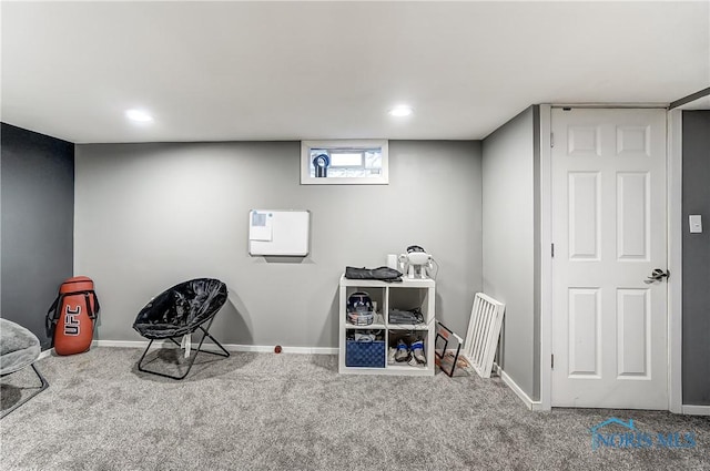 game room with carpet flooring