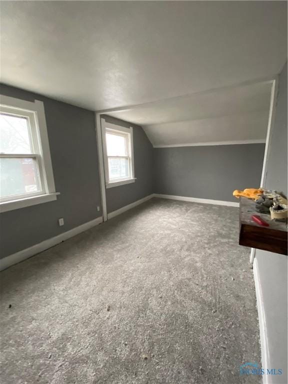 additional living space with vaulted ceiling and carpet floors