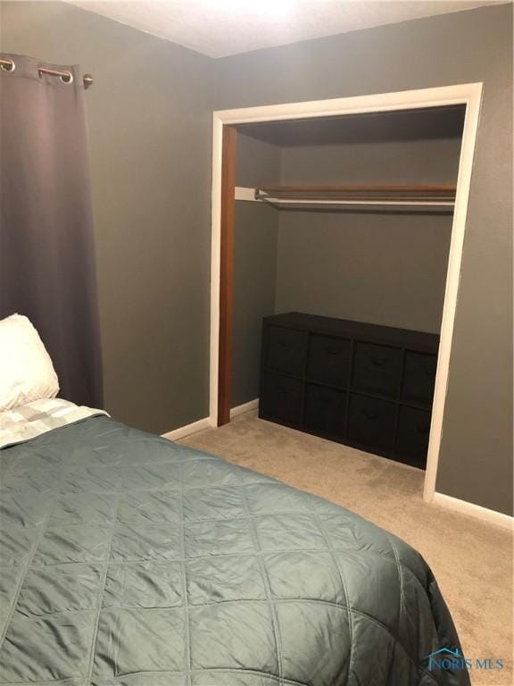 bedroom featuring carpet flooring and a closet