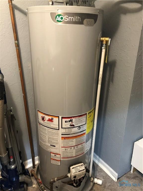 utility room featuring water heater