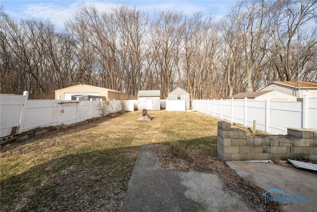 view of yard with a shed