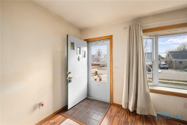 doorway with dark hardwood / wood-style floors