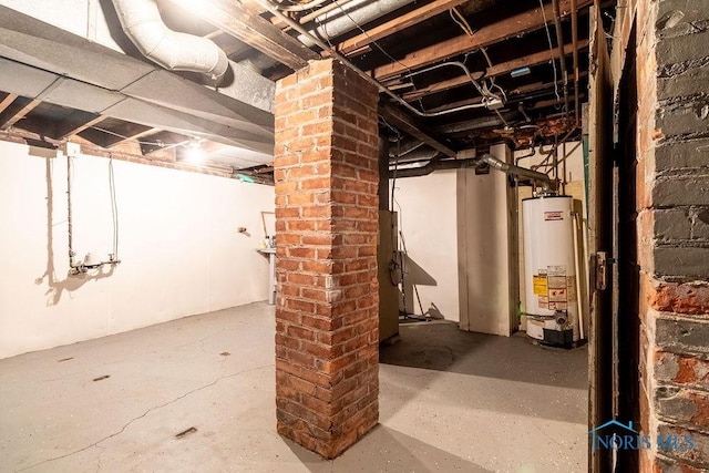 basement with water heater