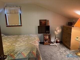 carpeted bedroom with vaulted ceiling