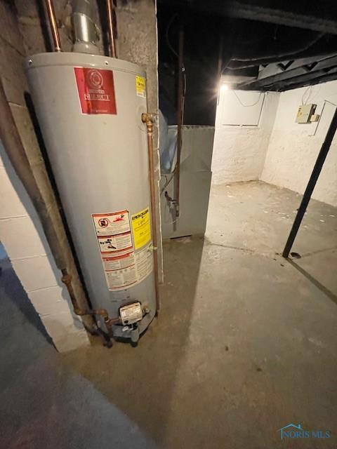 basement featuring gas water heater